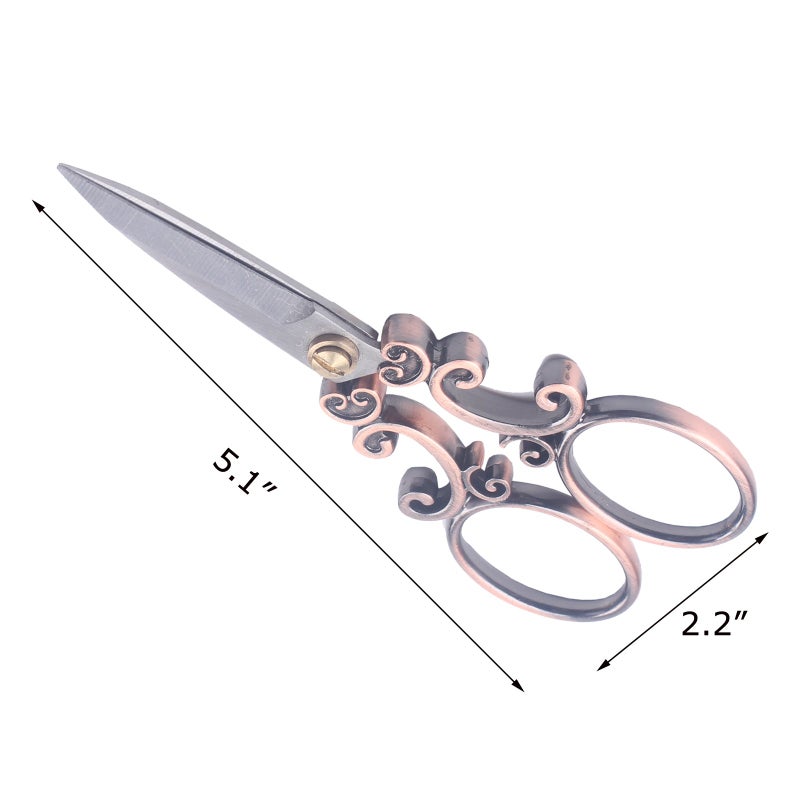 BIHRTC European Vintage Stainless Steel Sewing Scissors DIY Tools Cloud Pattern Dressmaker Shears Scissors for Embroidery, Craft, Art Work & Everyday Use (Copper) - Image 2